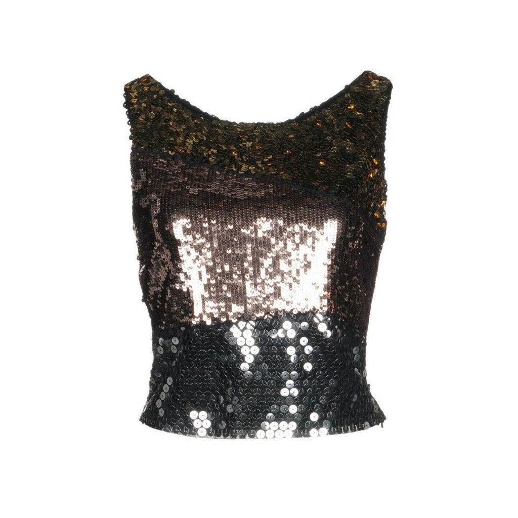 Aw15 Tricolor Sequined Embellished Cropped Top